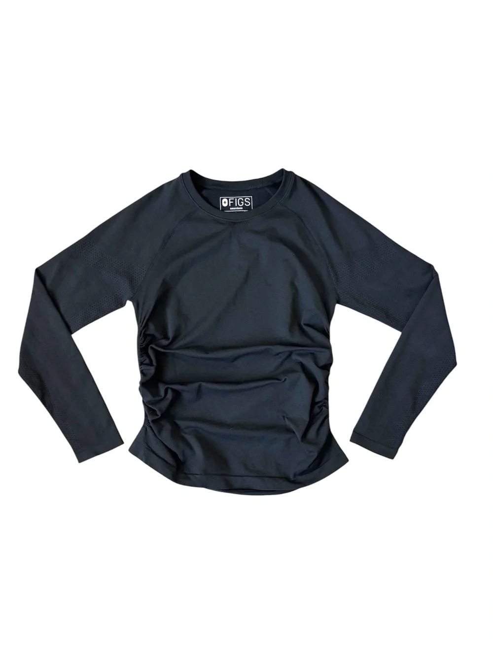 FIGS Women's Seamless Ruched Long-Sleeve Underscrub Top BLACK